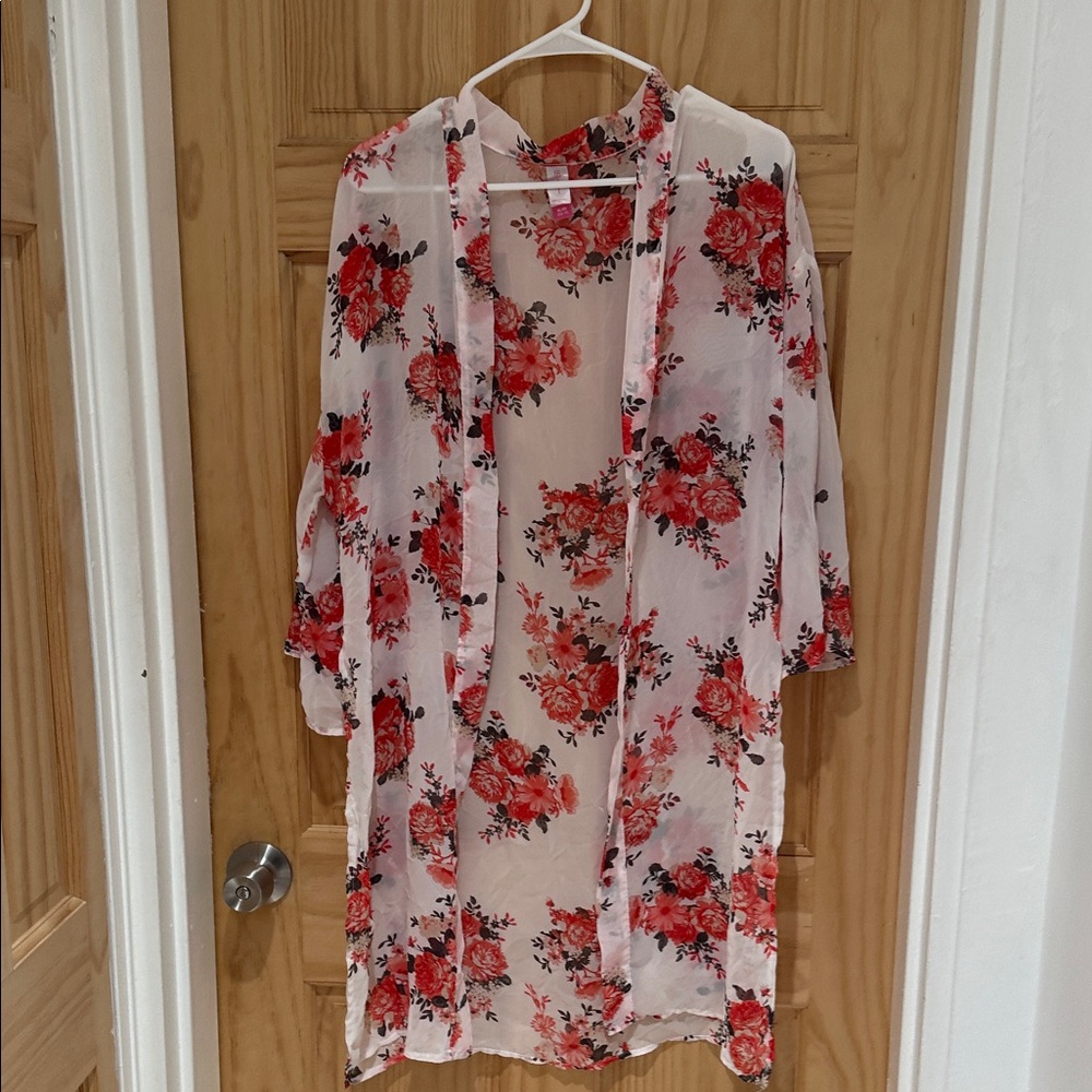 No Boundaries Sheer Floral Kimono - Red and Cream